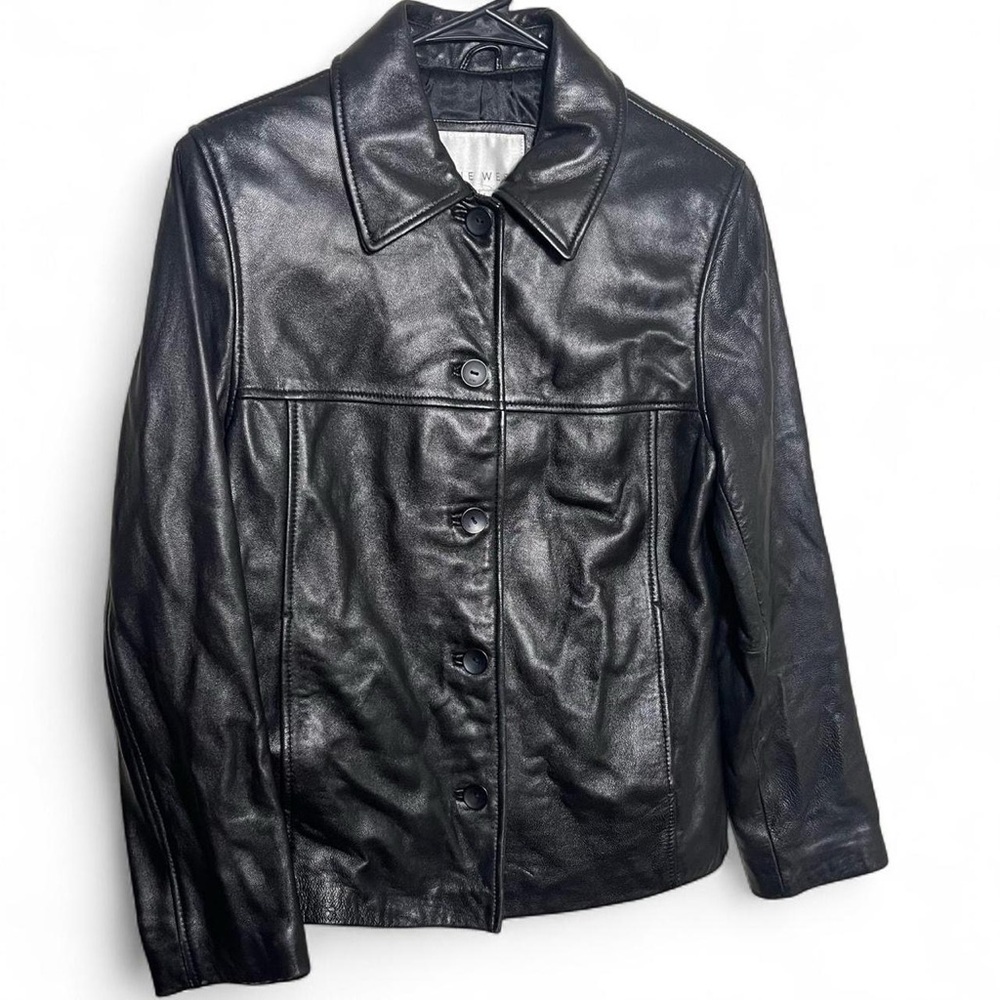 Nine West Classic Black Leather Jacket retro 90s 2000s y2k size women medium